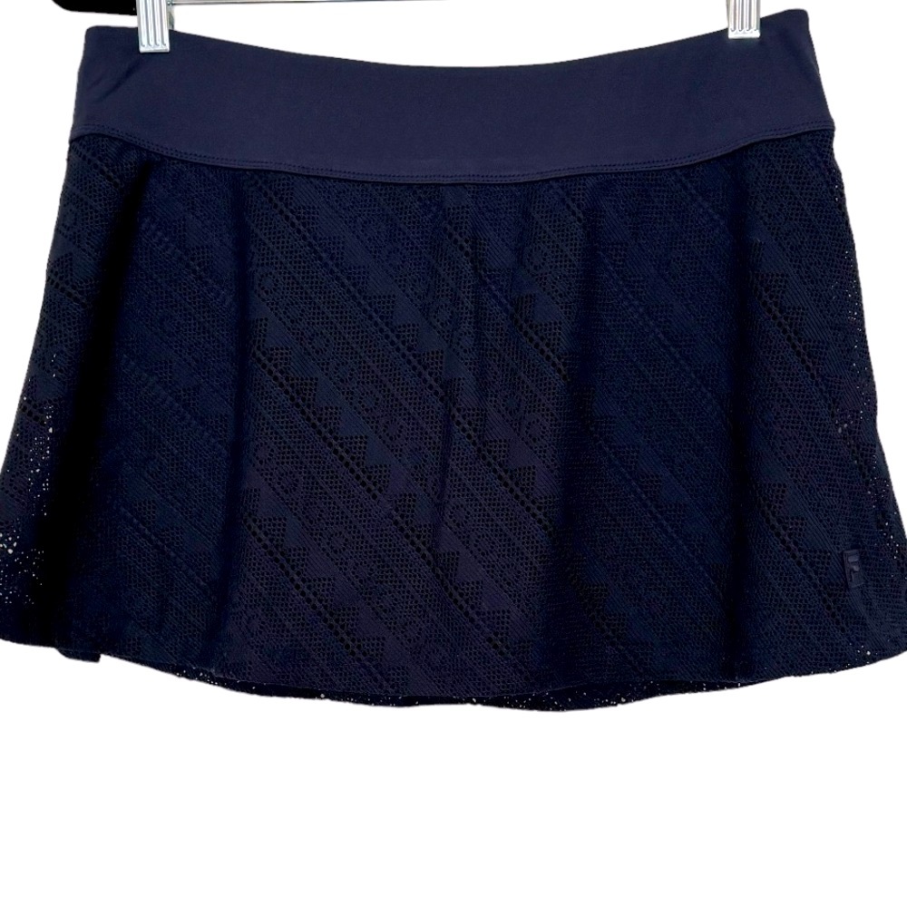 FILA Lace Mesh Tennis Golf Crochet Style Athletic Skirt Skort Navy Blue Sz Large